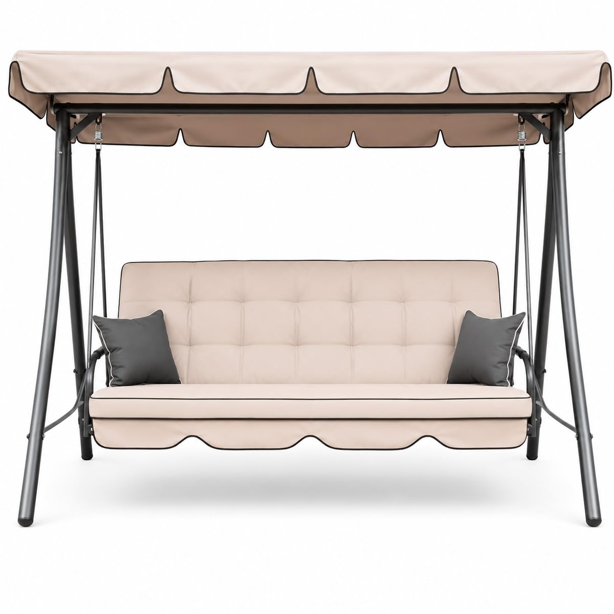 Letto Da Giardino 3 Posti Beige Panama Schienale Reclinabile Tetto Parasole Regolabile Set Cuscini 203 x 115 x 170 cm