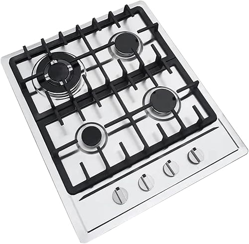 Placa de cocina de gas de 23 pulgadas sellada de acero inoxidable 4 quemadores de GN/LPG convertible, cocina multifuncional de alta potencia para