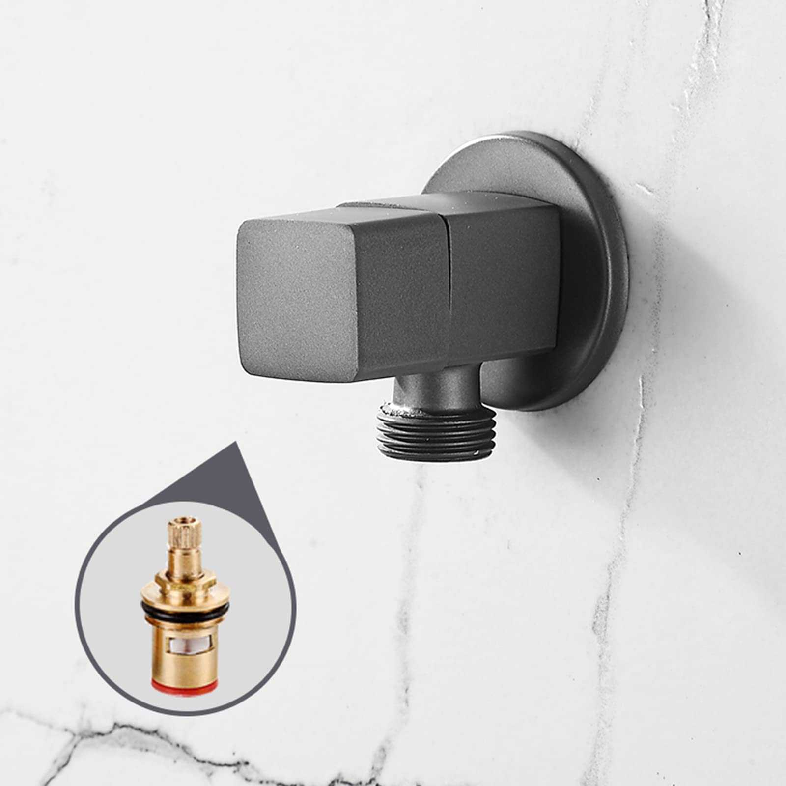 Ventil schwarz Wasserventil 1/2 Zoll Ventil Messing schwarz Wandmontage quadratisch Badezimmer Küchenanschlussventil 1/2 Absperrventil Wasserleitung, schwarz(Gris)