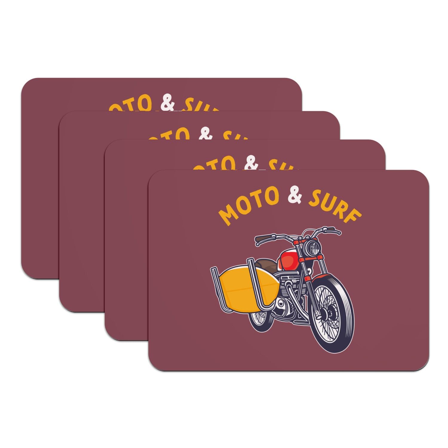 Lot de 4 sets de table moto et surf en caoutchouc rouge grand format