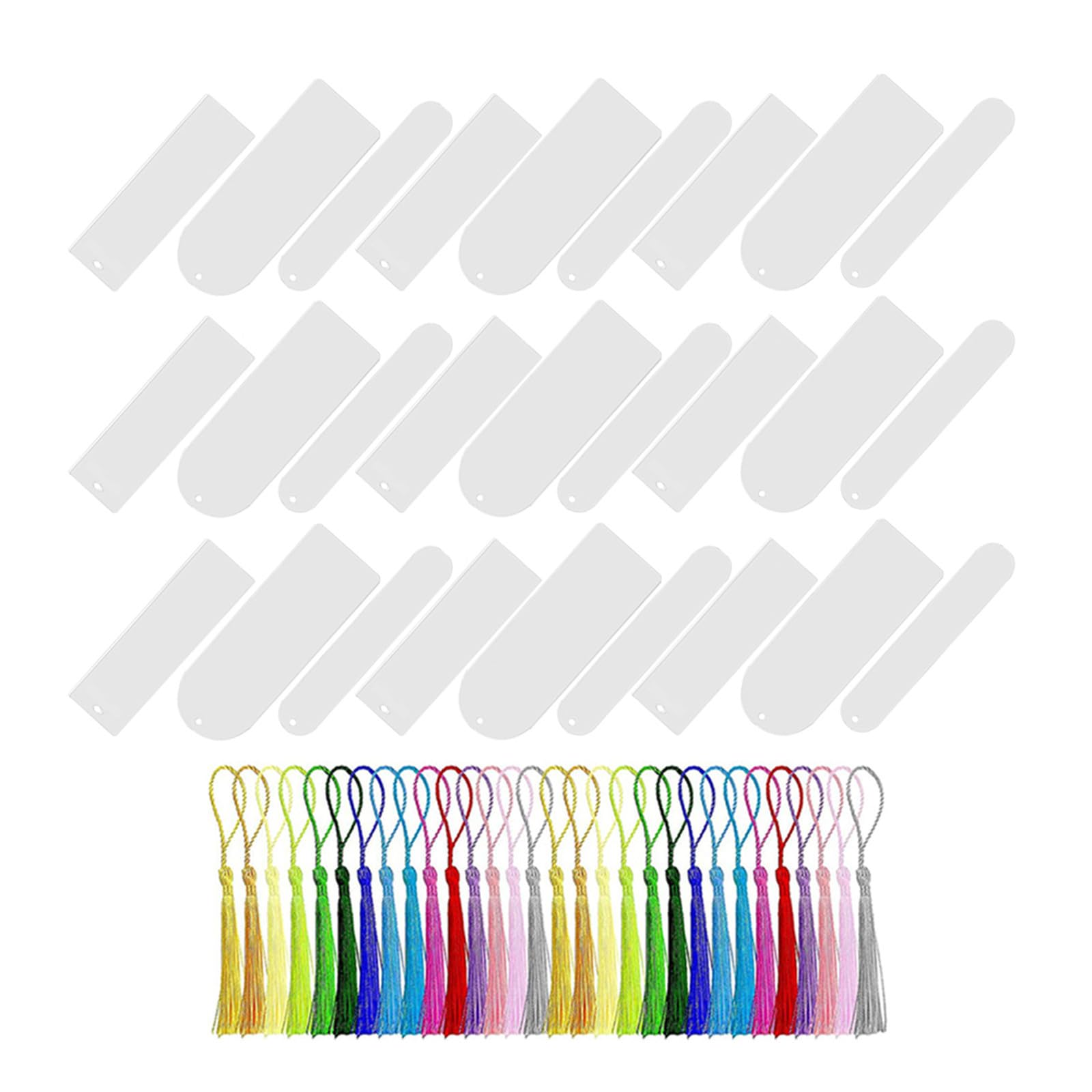 Marcapáginas Acrílicos en Blanco con Borlas, Rectangulares Transparentes