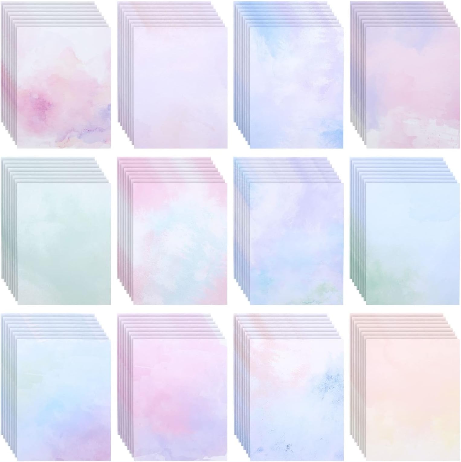 Paper Junkie Scrapbook Paper - 96 Double-Sided Sheets, 8.5 x 11 In - Pastel Watercolor Printer Paper - Cardstock for Crafts, Letter Writing & Stationery