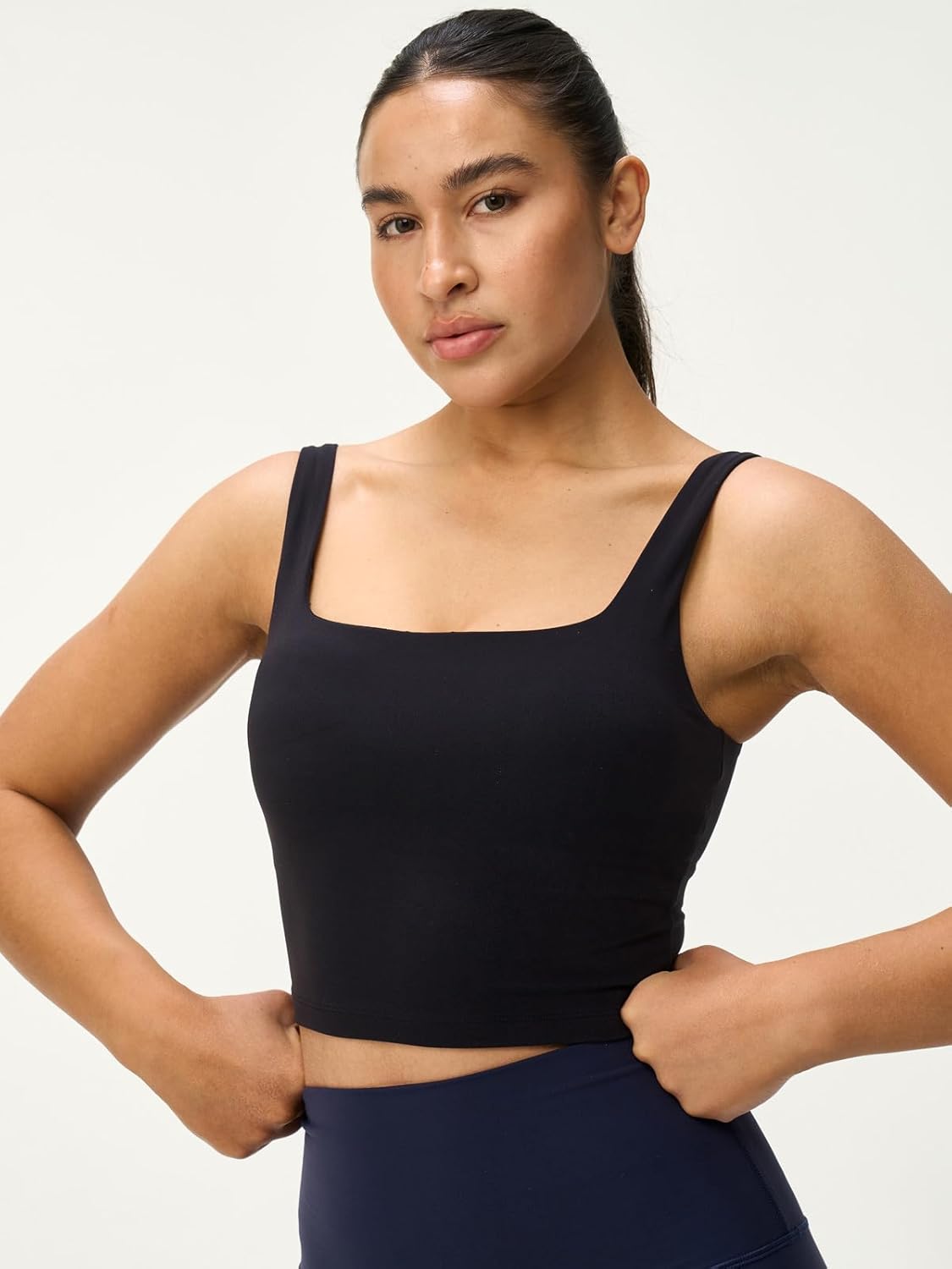 Womens U Neck Longline Padded Sports Bra Crop Tank Top Supportive Wide Straps Yoga Workout Bras,Light Compression - Image 5