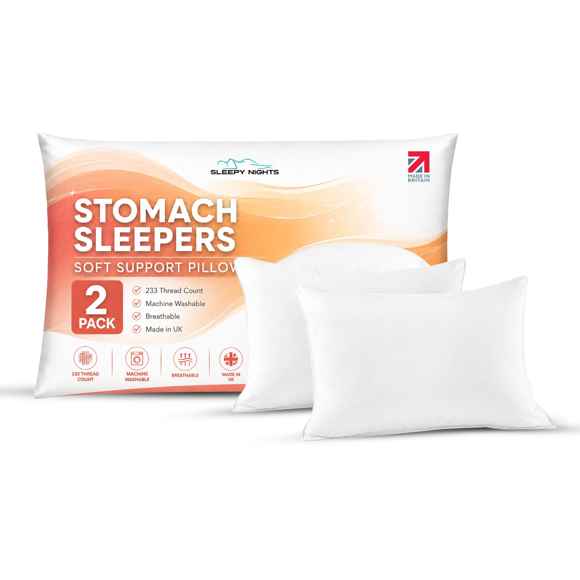 SleepyNights 2 Pack Soft Down Alternative Pillows for Stomach Sleepers