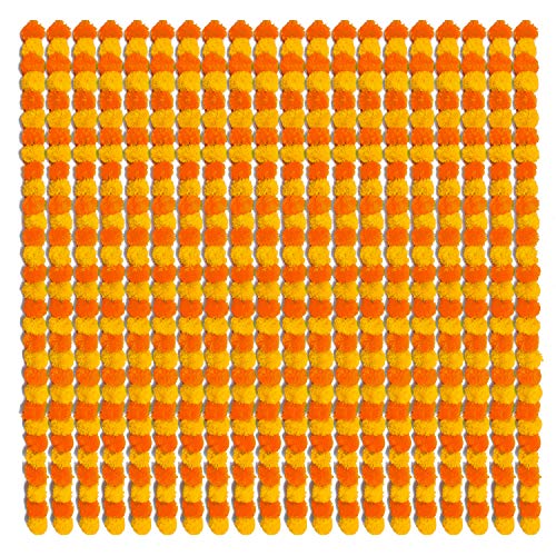 Image of iHandikart Handmade, Pack of 20, Yellow & Orange Marigold Garland Extra Long 60 x 2.5 Inch Flower Hanging for Makar Sankranti, Lohri, Mandir, Wedding, Door & Festive Home Decoration (RK-31066)