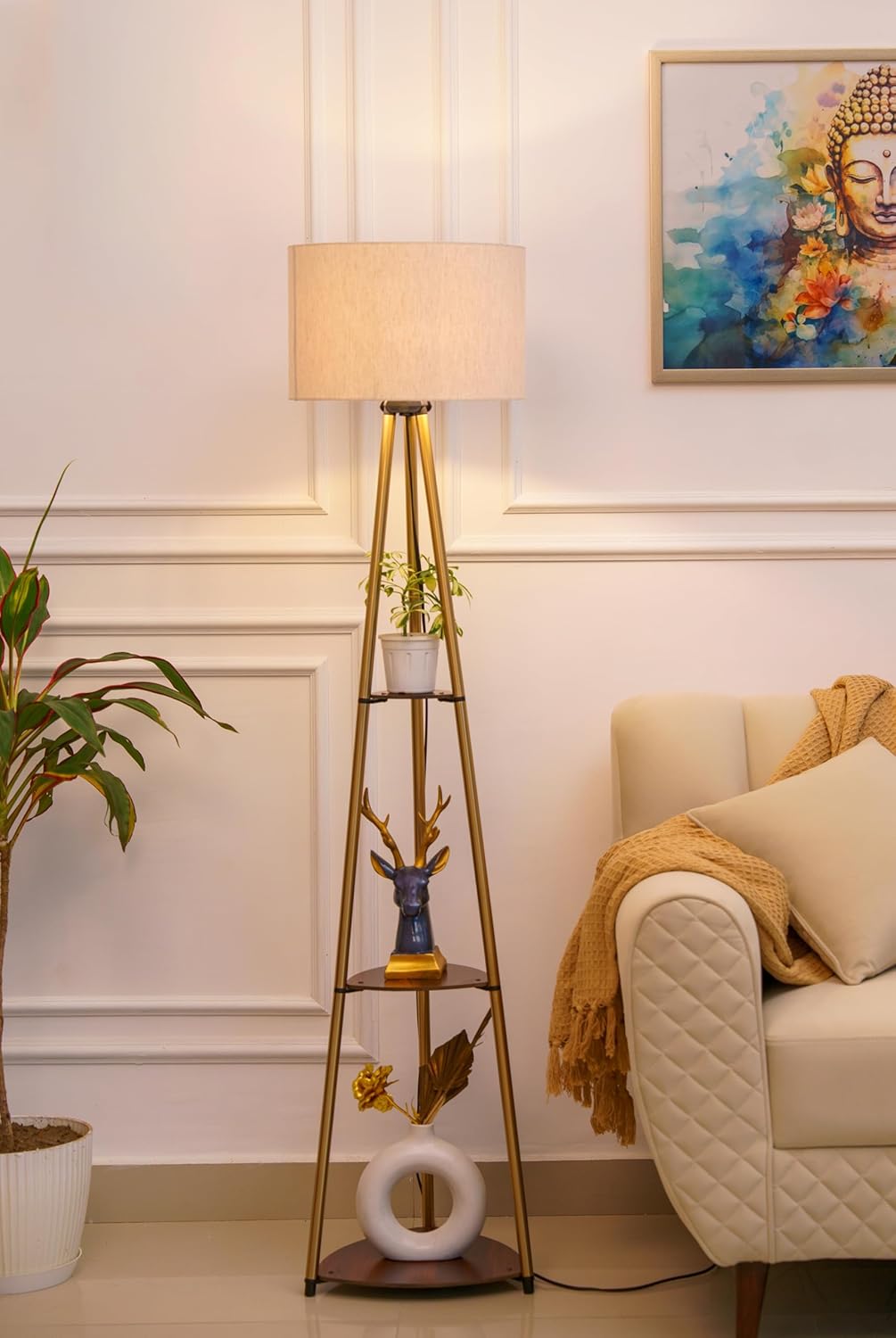 Divine Trends Brass Floor Lamp - 3 Shelves, 5 Feet Tall -7