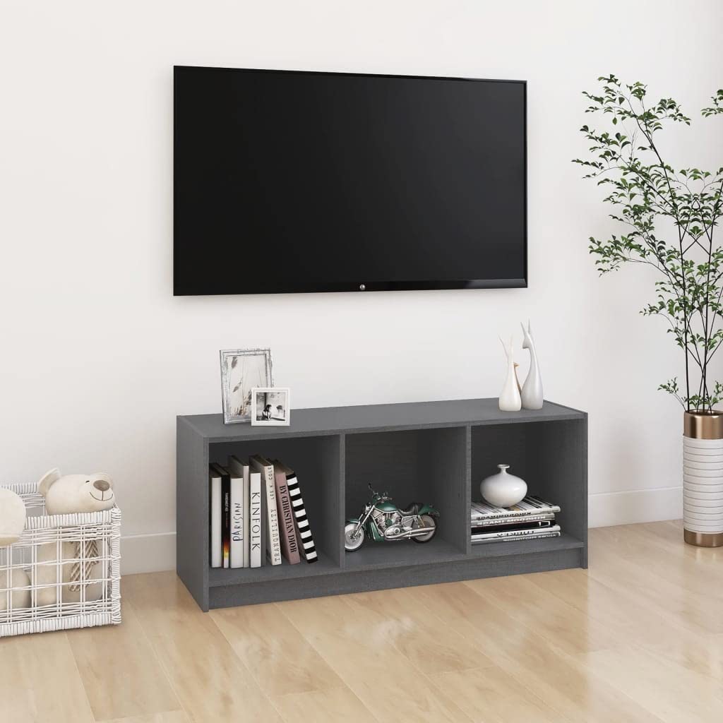 Générique Szafka pod telewizor szara 104x33x41 cm lite drewno sosnowe | Przechowywanie DVD, konsola do gier, półka HiFi, trwała i wytrzymała, szafka stereo