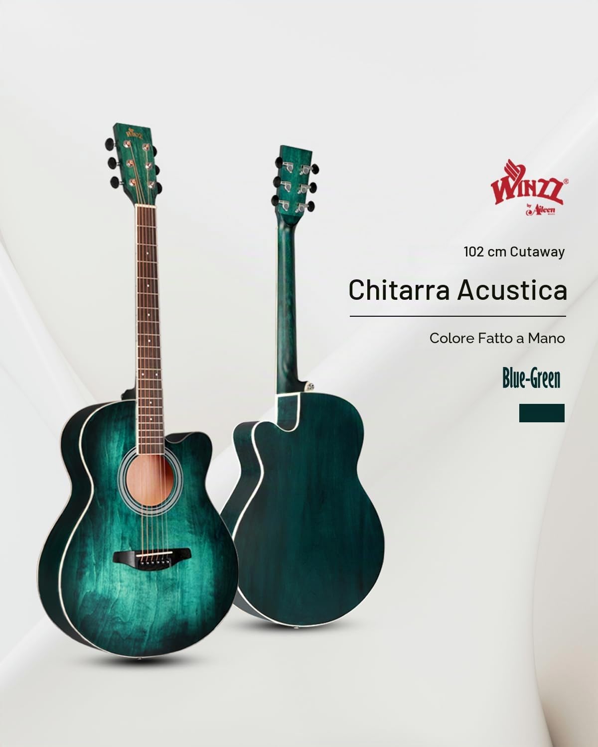 Winzz Chitarra Acustica Folk 40 Pollici Blu-Verde per Adulti Principianti