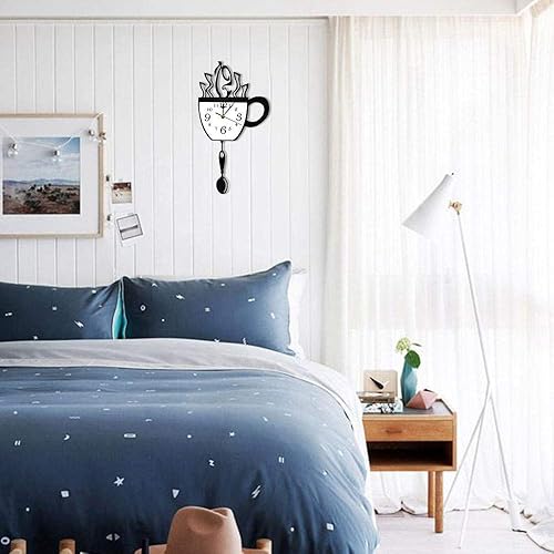 Miniatura 4 de Reloj de pared moderno de cocina con cuchara oscilante y péndulo de taza de café, regalo para bebedor de café