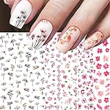 Flowers Nail Stickers, Spring Nail Decals 3D Self-Adhesive Cherry Blossom Floral Pink Spring Nail De