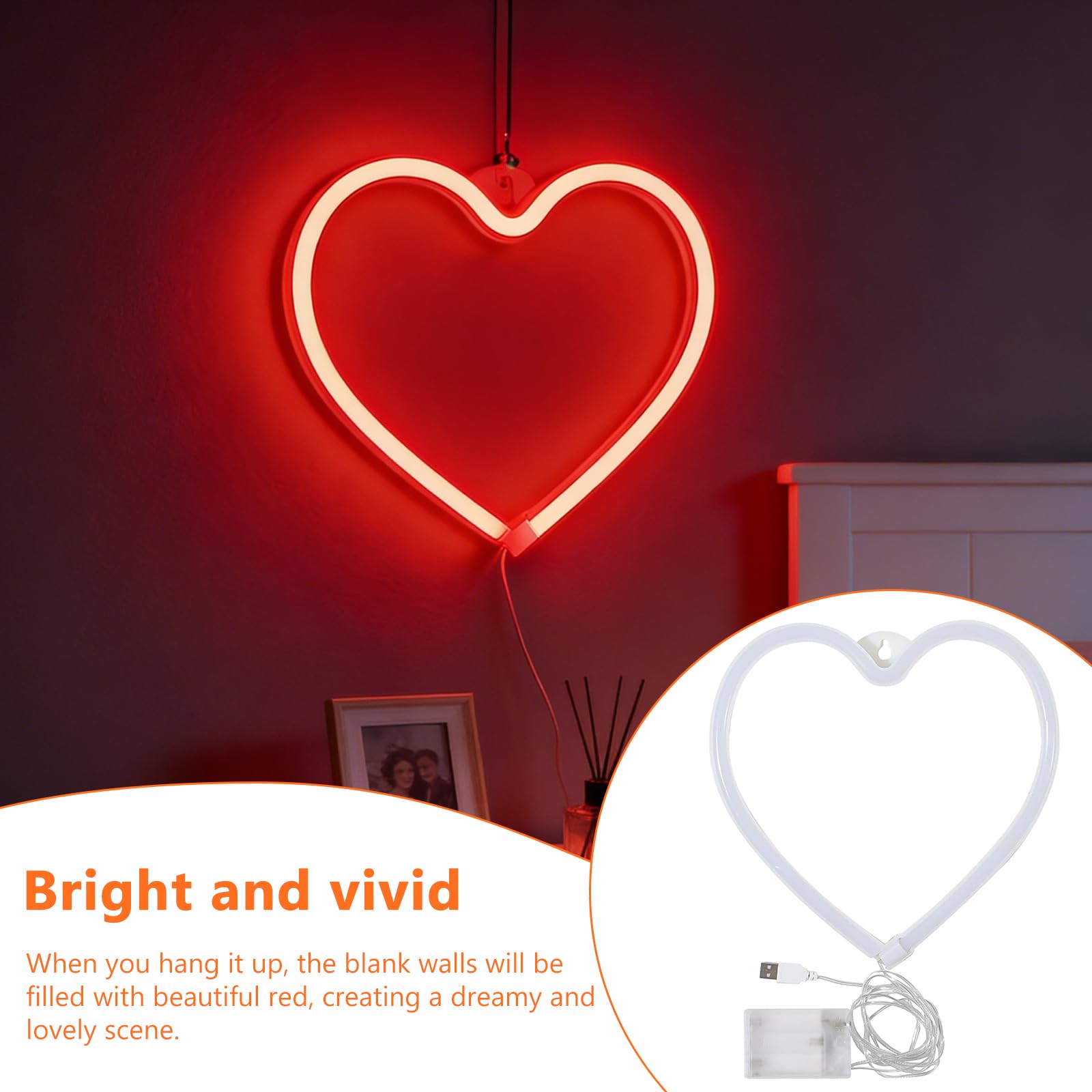 Lot de 2 Lampe Néon LED en Forme de Cœur, 21 x 20 cm Coeur Néon Signes, Coeurs Néons Lampe Signe de Néons LED Rouge, Lampes Coeurs Pour Maison Chambre D'enfants Fête D'anniversaire Bar Décor