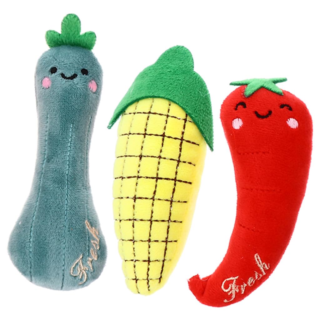 FRCOLOR Jouets pour Chat Intérieur Peluche 3pcs Herbe à Chat Jouet Masticable Adorable de Maïs Solide et Polyvalent pour Chatons