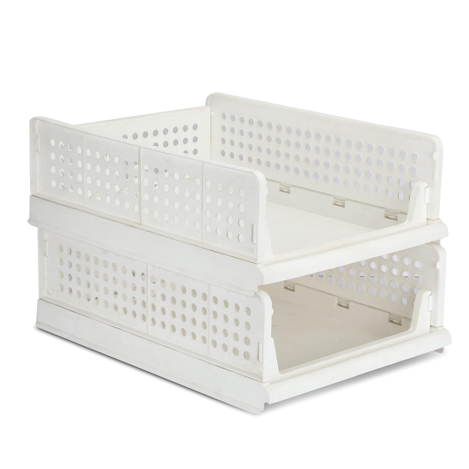 TANSUNG Foldable Stackable Wardrobe Organizer - Efficient Closet Storage Solution (Pack of 2, White)