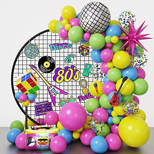 Rubfac 90S 80S Theme Party Decorations Balloon Arch Kit Inflatable Disco Ball Microphone Rainbow Roller Skate Boom Box Guitar Exploding Star Balloon For Hip Hop Birthday Supplies #TOP28