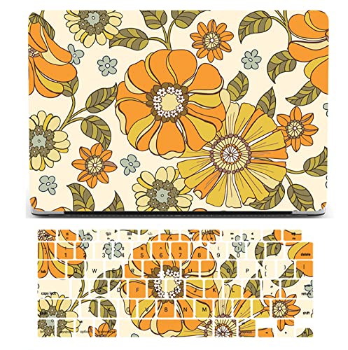 Evita golpes en MacBook Air 13.6 M2 con esta carcasa rígida de flores amarillas y protector