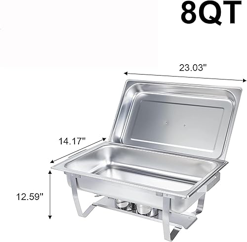 Miniatura 6 de Juego de 4 platos para bufé de roce de plato: calentador de alimentos de acero inoxidable de 9 cuartos de galón - Servidores de buffet de 9 cuartos