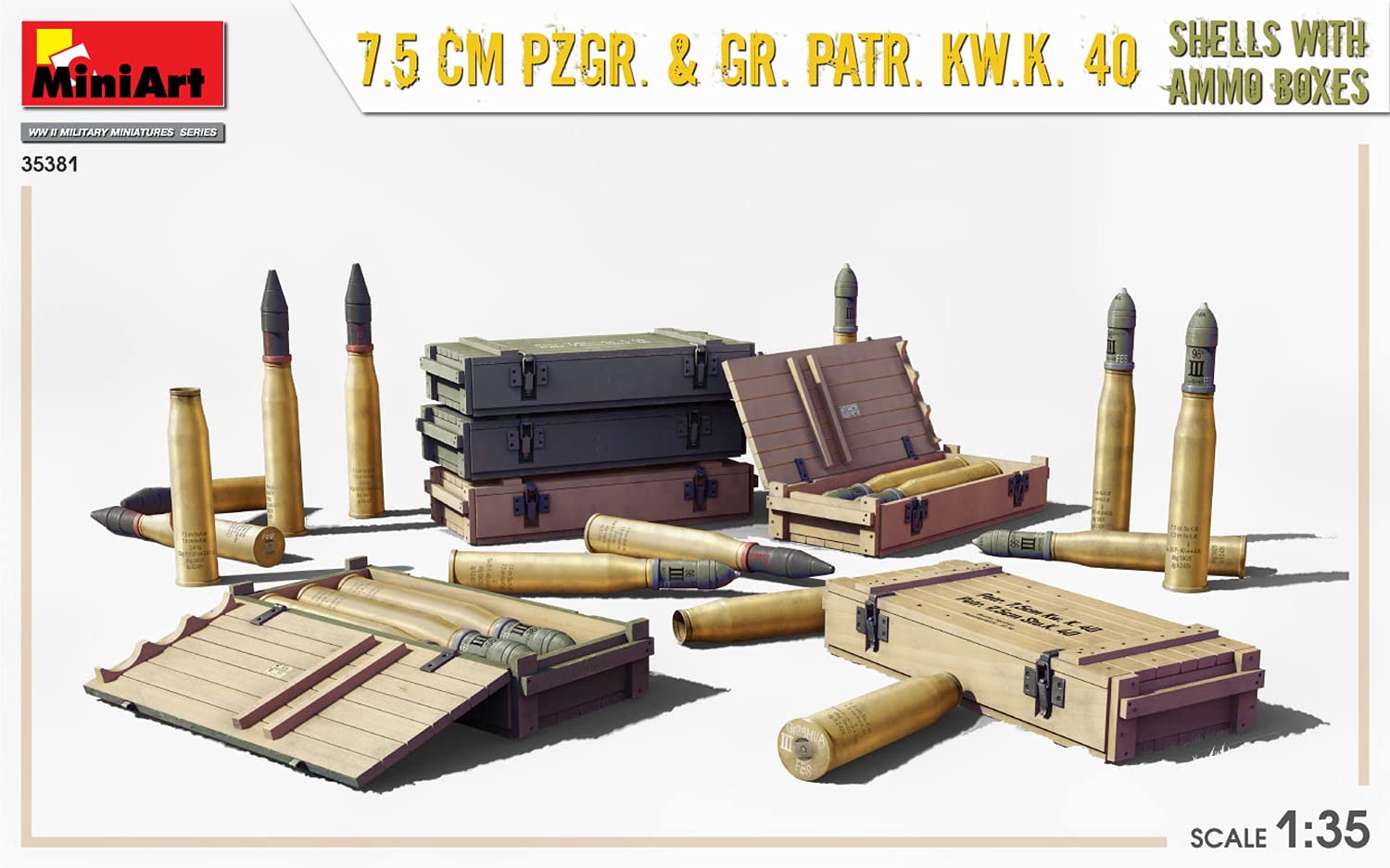 Miniart 1:35-7.5cm Pzgr & Kw.K 40 Shells & Ammo Boxes, Grey, Small - Image 2