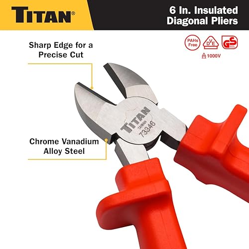 Miniatura 4 de Titan 73346 Alicates diagonales aislados VDE de 6 pulgadas