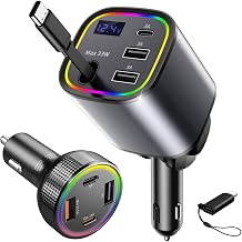 2 Pack Car Charger USB C Fast Charging Car Phone Charger for iPhone Android | 4in1 Retractable Car Charger with Cable 78W & 4 Ports Cigarette Lighter Adapter 85.5w, 12v/24v Car Accessories Gift