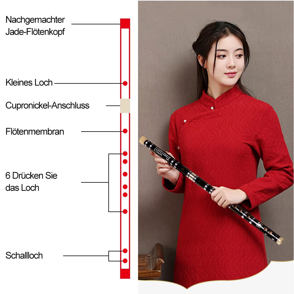 Tyuodna China Bambusflöte SteckbareTaste F Traditionelle chinesische Musikinstrumente Dizi Bitter Bambusmit Membran und Schutz-Set (Schwarz)