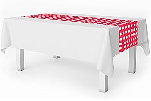 Red Gingham Checkered Plastic Tablecloth Runner