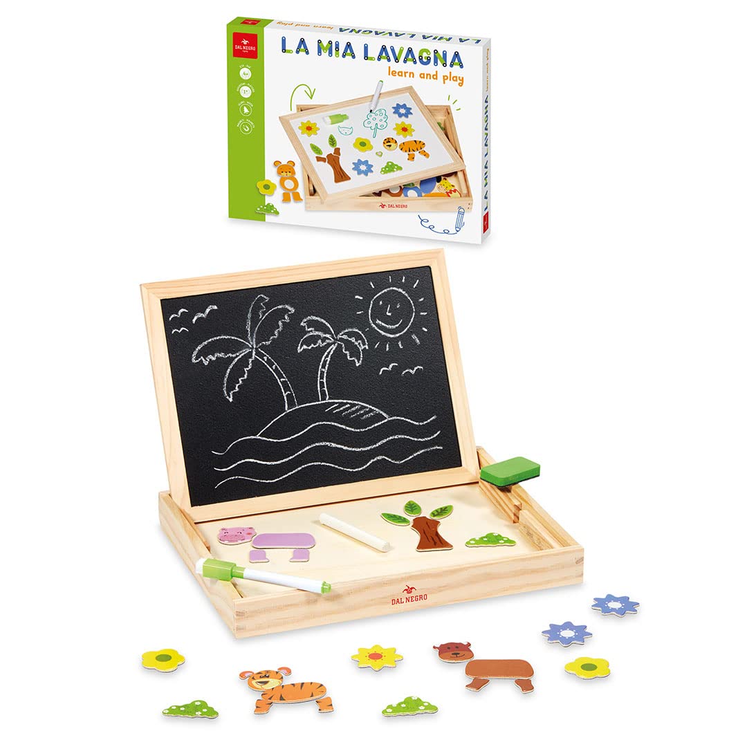 Dal Negro - La mia lavagna learn & play - Doppia lavagna in legno completa di magneti, gessetti, pennarello e cancellino. Adatto per bambini adatto ai bambini dai 4 anni in su.