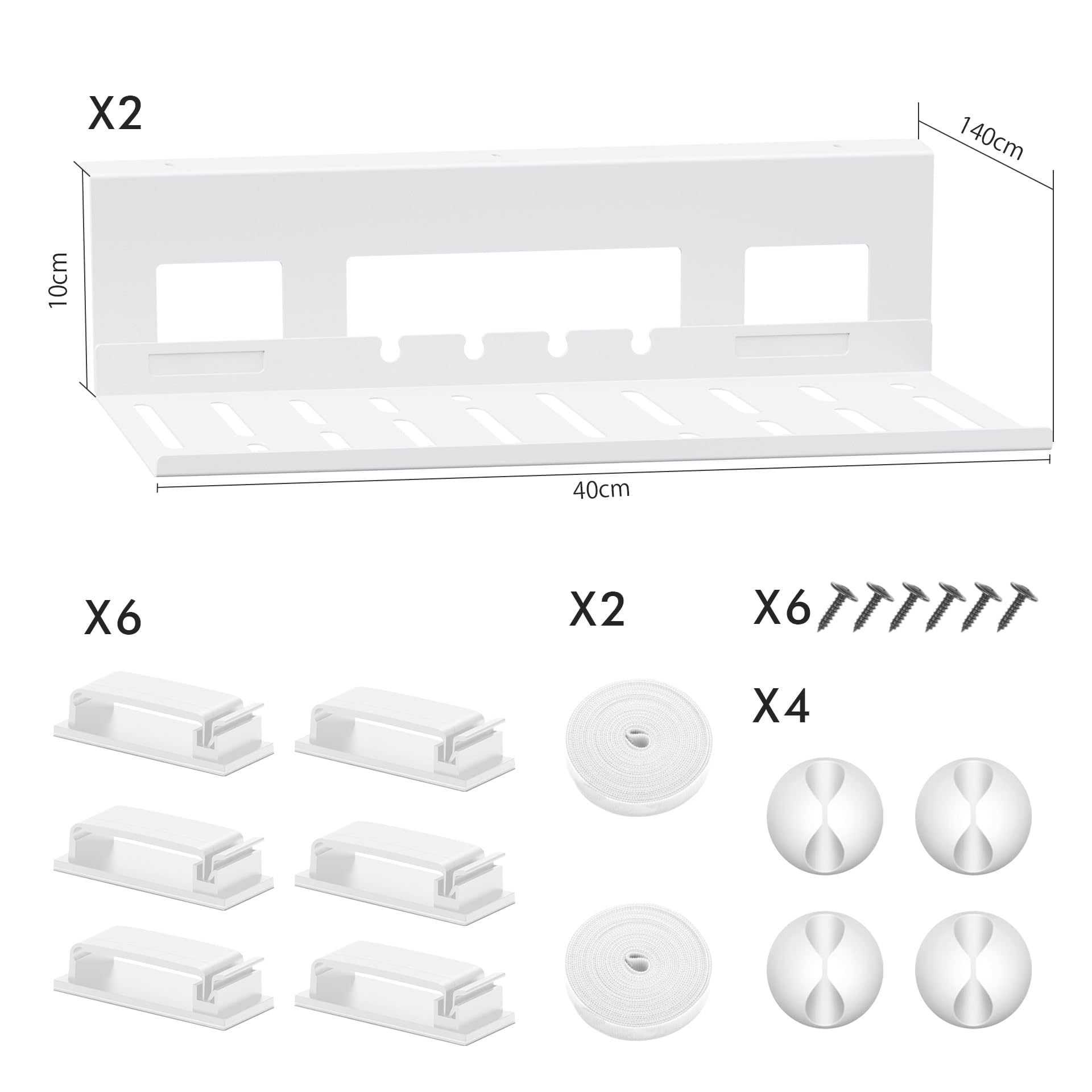Mimoke Set de rangement pour câbles - Lot de 2 en acier noir Organisateur de câbles pour bureaux debout, boîte pour câbles et prises, revêtement en poudre, montage facile (Blanc)
