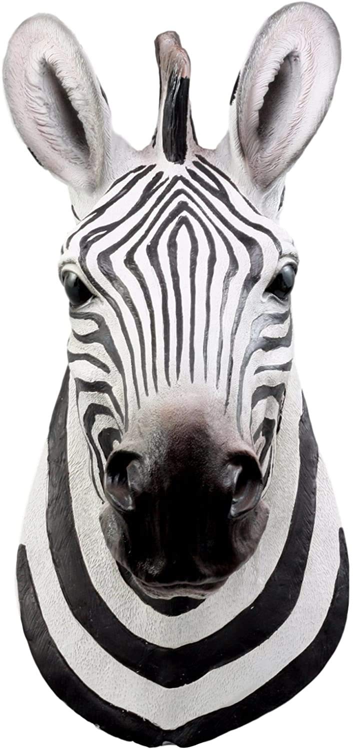 Ebros Realistic Safari Madagascar Large Zebra Horse Head Wall Decor Plaque 16"H Faux Taxidermy Art Decor Sculpture African Equid With Black White Signature Stripes Hanging Bust Trophy Plaque
