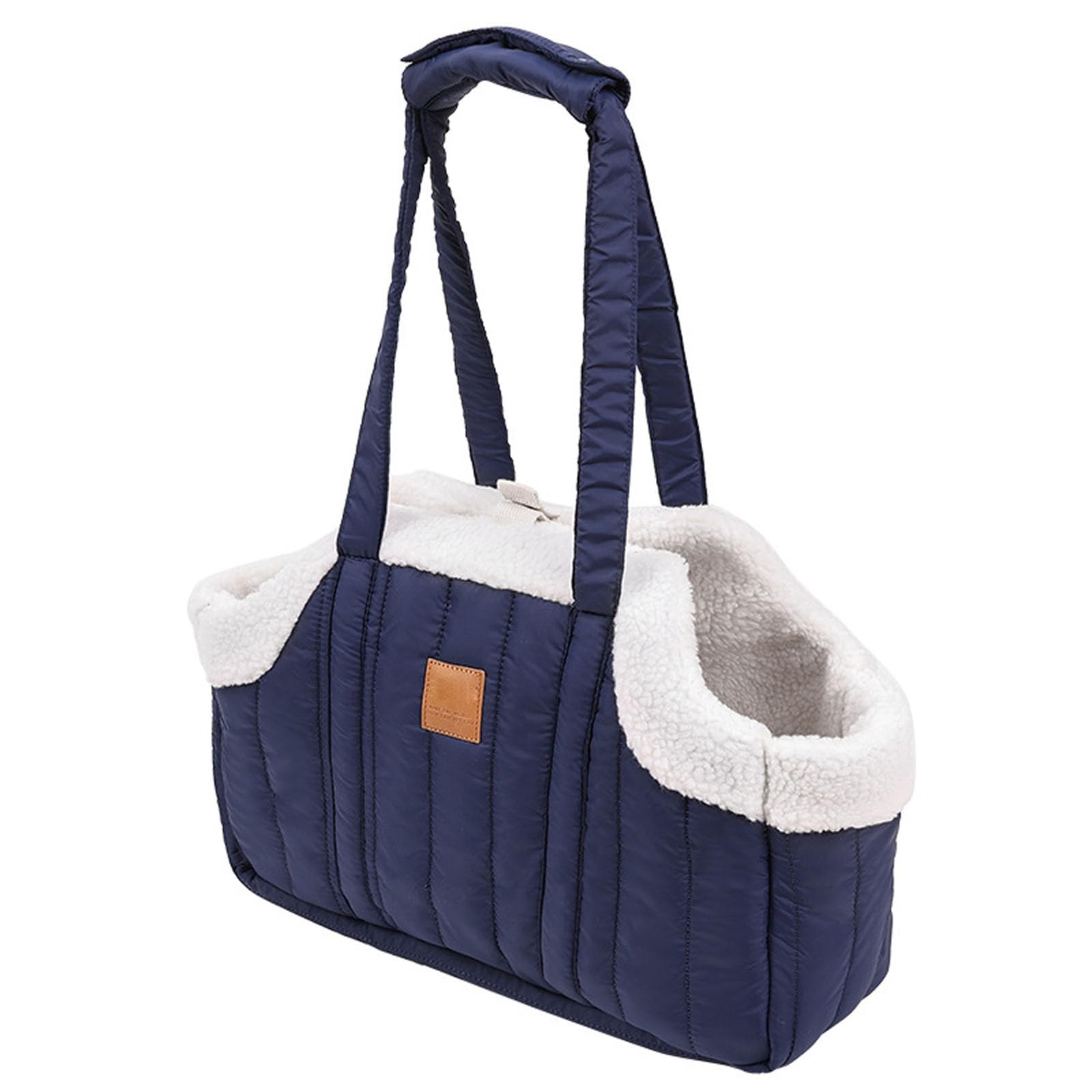 Pet Supplies Small Dog Purse Winter Fleece Warm Tote Bag With Secure Harness Clip For Puppy Travel Handbag For Shopping Hiking Walking (Blue, 38x14x27cm)