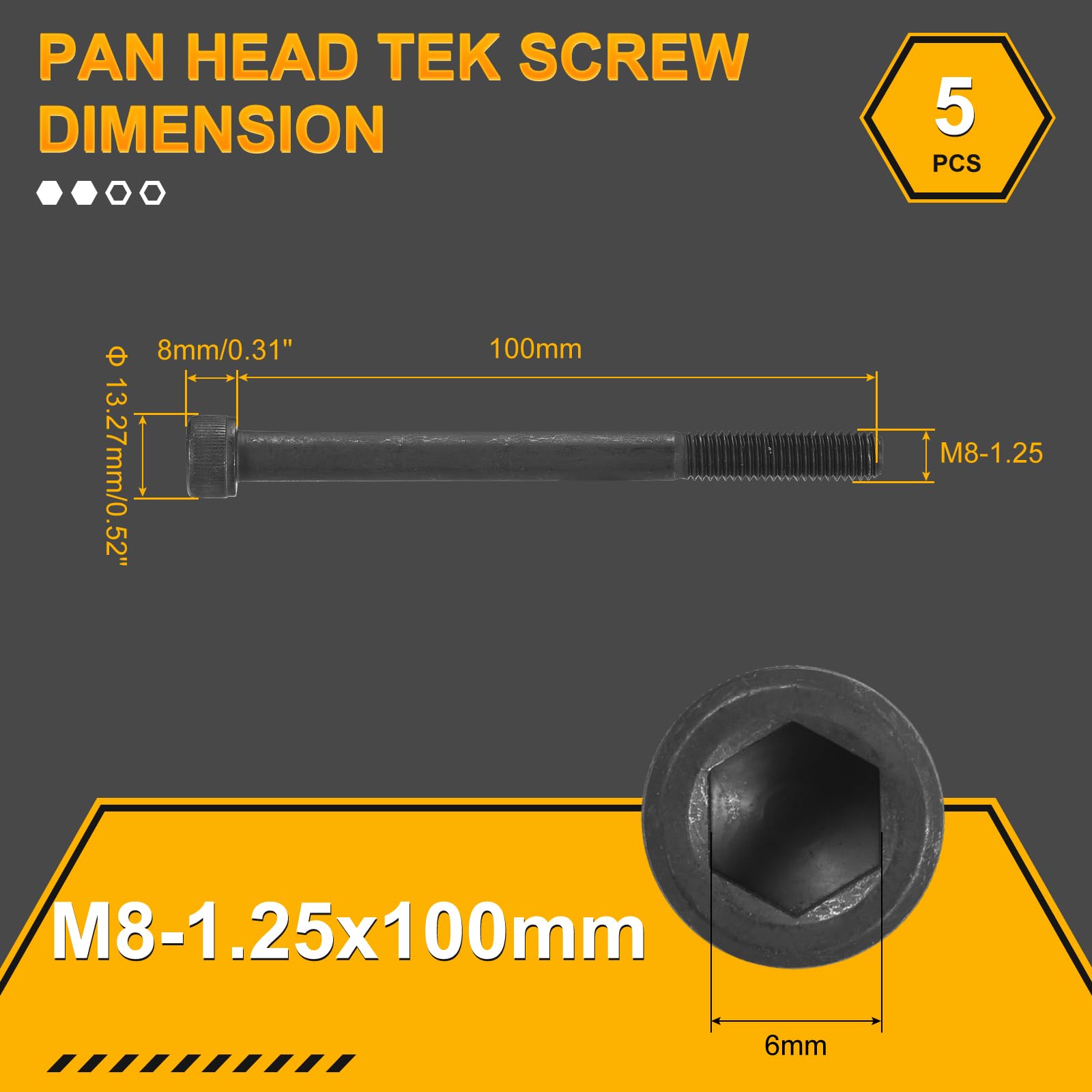 DTGN M8-1.25x100 Socket Head Cap Screws Bolts, 5Pack, Good for Road Bicycle Mountain Bike, Auto, Motorcycle - Image 2