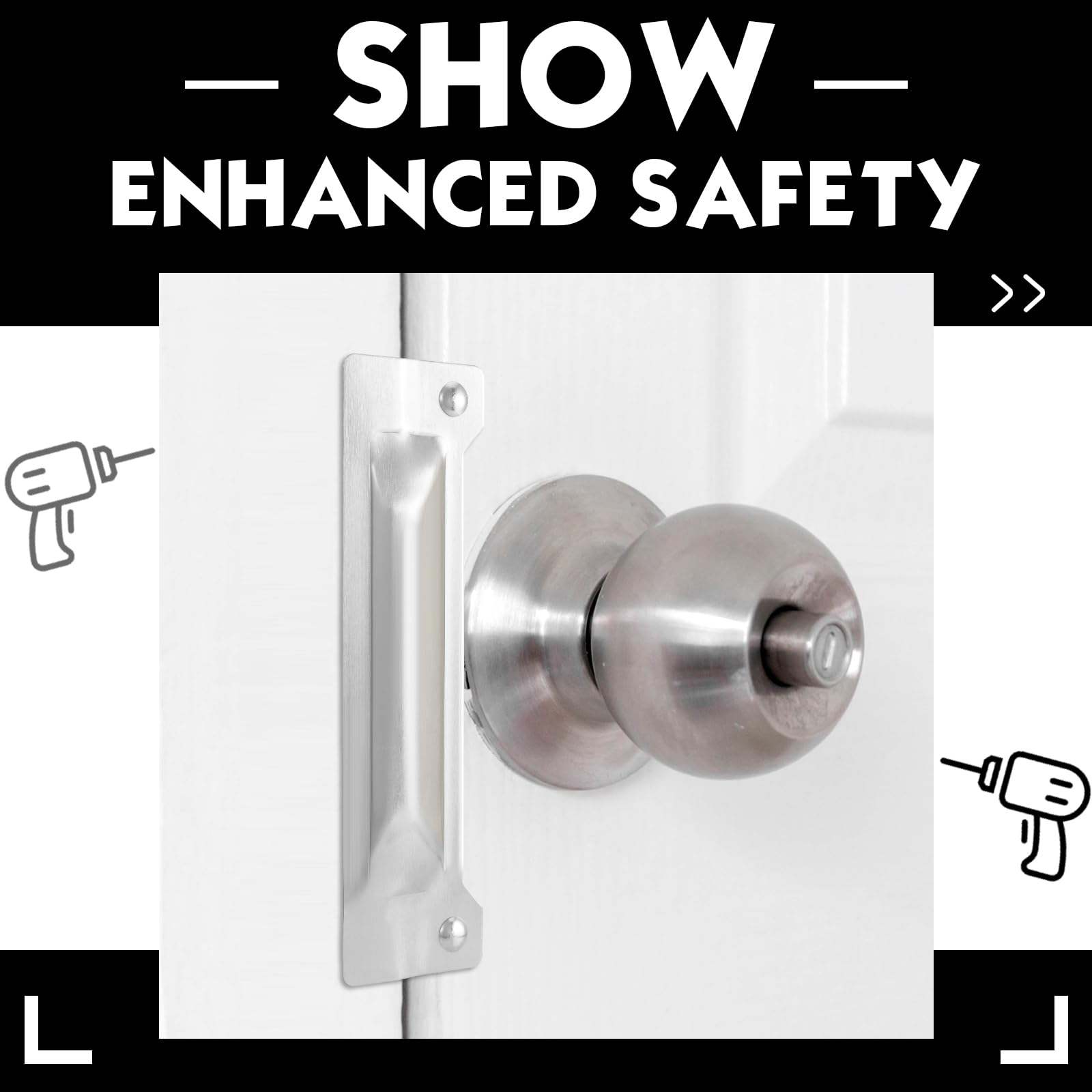 Landhoow 6 piezas de 7.6 cm x 27.9 cm Pestillo Protector de puerta de acero al carbono galvanizado, placa de seguridad contra entrada forzada, fácil de instalar para puertas salientes