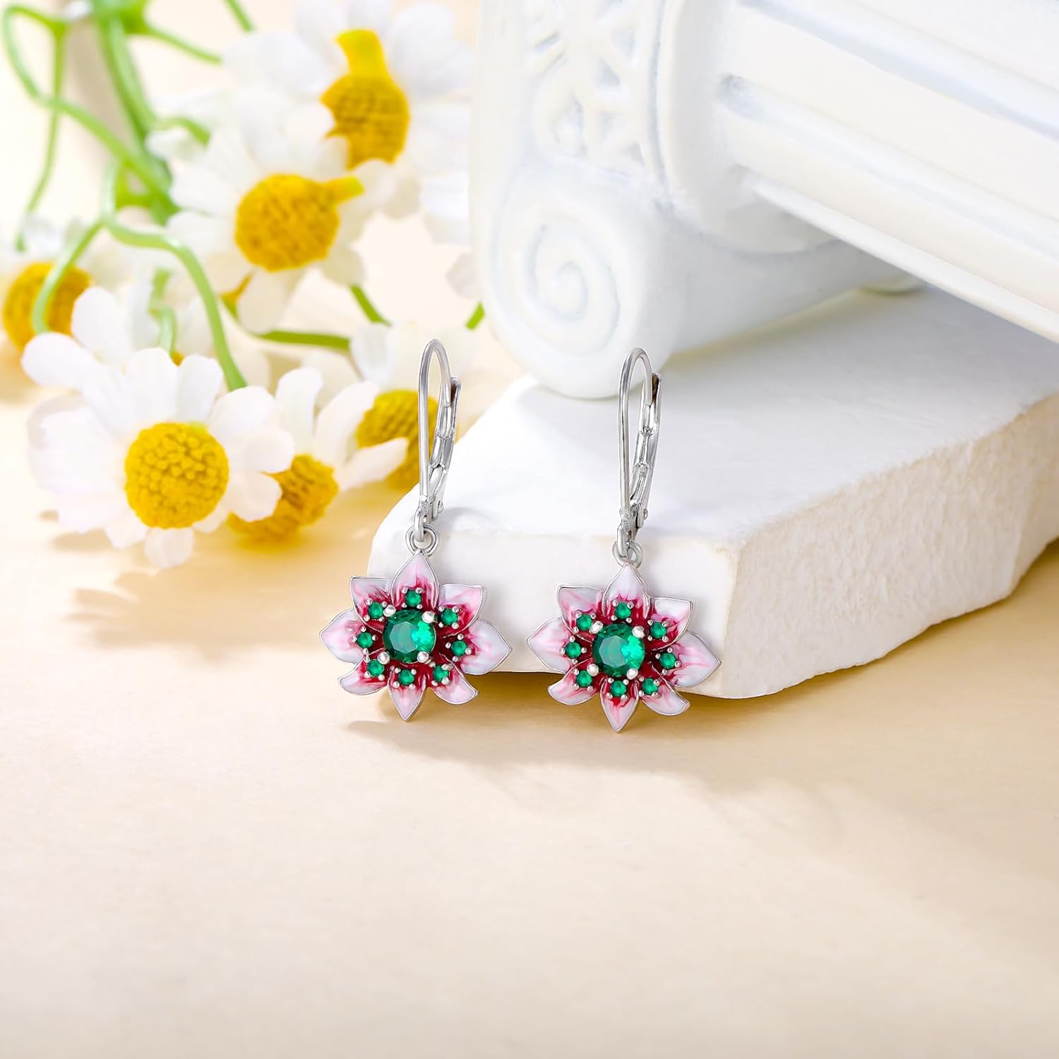 Silver Lotus Flowers Leverback Earrring for Women Lotus Jewelry Gifts for Christmas Birthday Mother Day for Mom Daughter - Image 3