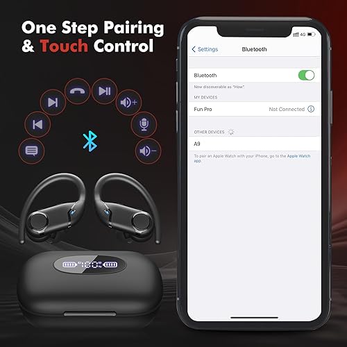 Miniatura 7 de Auriculares inalámbricos Bluetooth de reproducción de 80 horas con estuche de carga inalámbrica y pantalla de alimentación dual Auriculares estéreo