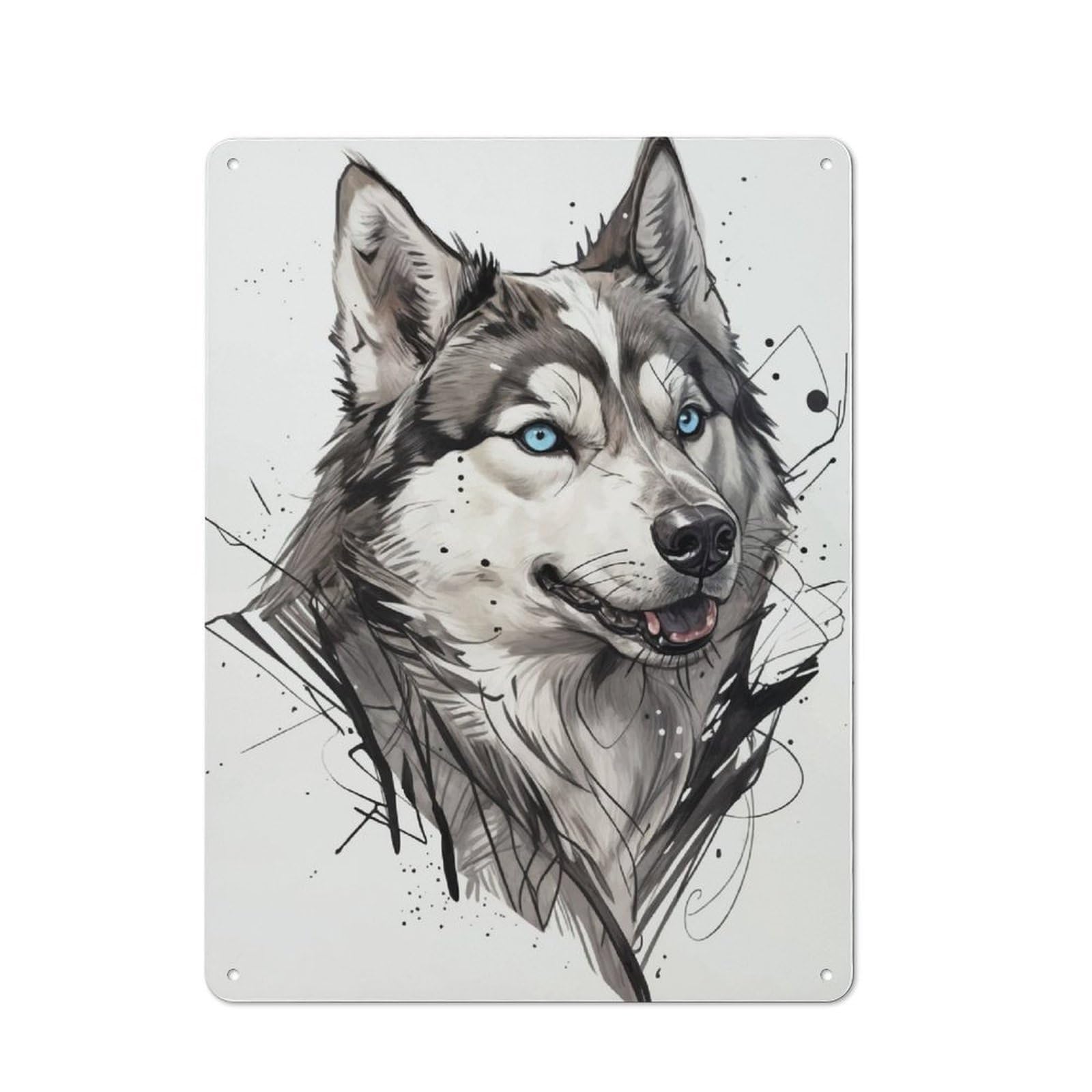 Vintage Husky Portrait with Abstract Background Metal Gift Sign 40x30cm, Room Wall Plaque for Hallway, Home Bar, Garage Or Study