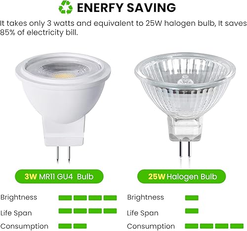 Miniatura 6 de Bombilla LED MR11 GU4.0 de 12 V 3 W G4GU4GZ4 con base bi-pin LED Spot Light Low Voltage MR11 bombillas de paisaje 25W equivalente a halógeno blanco