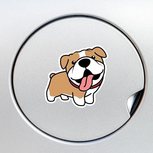 Calcomanía de bulldog inglés rojo y blanco, calcomanía de bulldog inglés, vinilo sonriente de caricaturas, impermeable, extraíble para ventana,