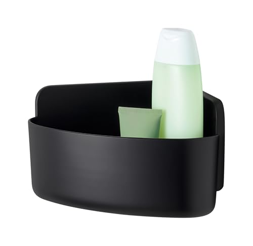tesa Lavaa Corner Shower Basket S, Matte Black - Shower Shelf for Wall Mounting No Drilling Includes tesa Powerstrips Waterproof Strips XL - 175 mm x 120 mm x 175 mm