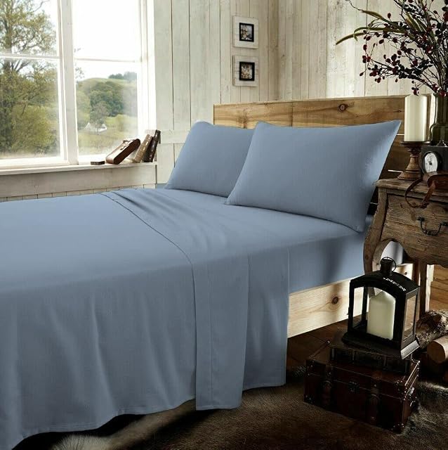 Rohi 100% Brushed Cotton Flannelette Fitted Sheet Double Super Soft & Cozy Thermal Bed sheets 25cm/10" Deep Fitted Sheet (Double Fitted Sheet, Blue)
