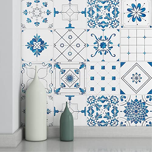 Benice Floral Backsplash Tile Kitchen Peel And Stick Panels,Self Adhesive Moroccan Mosaic Flower Wall Tile Stickers Back Splashes For Kitchen 11.8"X11.8"Blue-10Tiles #TOP5