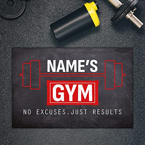 Personalized Welcome Gym Doormat - Custom Name & Motivational Workout Quotes No Excuses Just Results, Pain Gain Door Mat, Front Gym/Fitness Decorations Inside Outside, Personal Trainer Gift, 16x24''