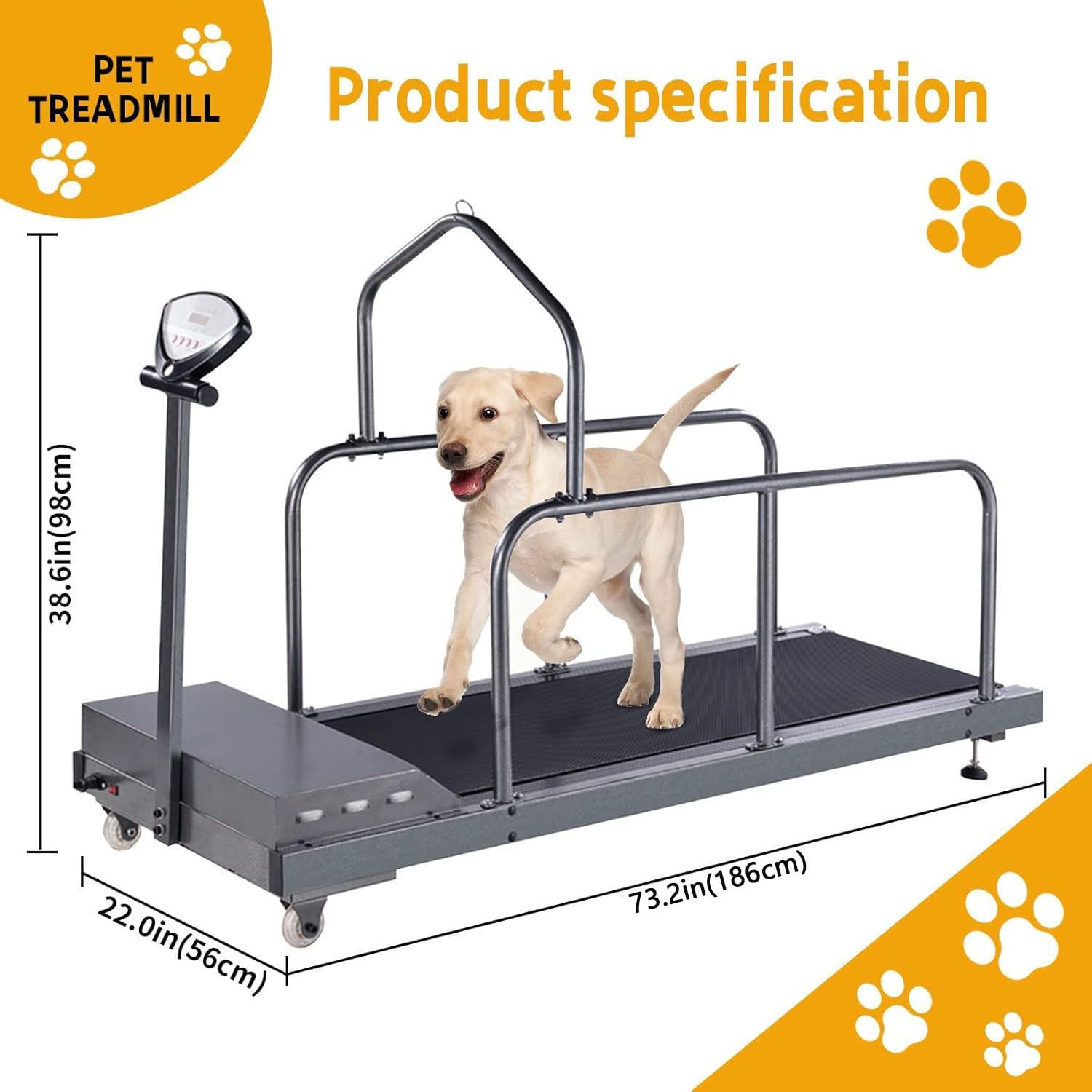 Cinta de Correr para Perros Grandes y medianos, Equipo de Ejercicio para Mascotas, con Pantalla LCD, Velocidad de 0,8 a 12 km/h, para Entrenamiento en Interiores y Exteriores A