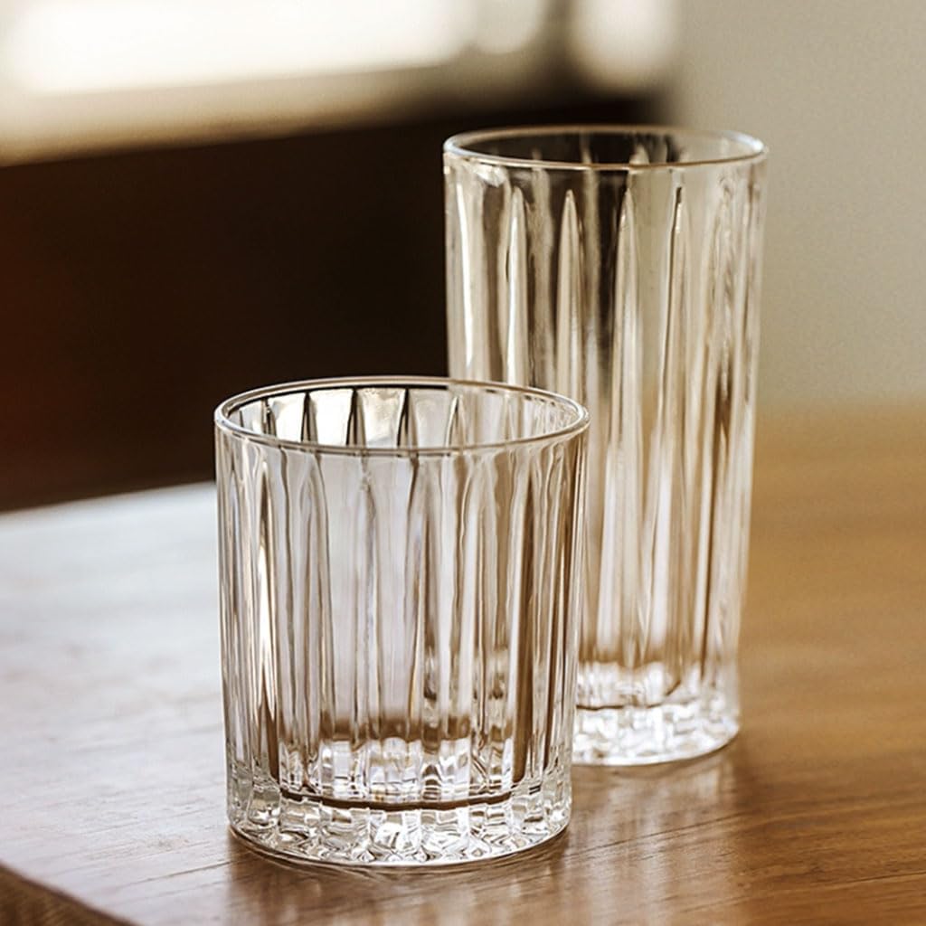 Exquisite Retro Glassware Striped Clear Glass Cup ice Coffee Glasses Home Drinking Cup Juice Tea Mug Cocktail Glasses Reusable Practical