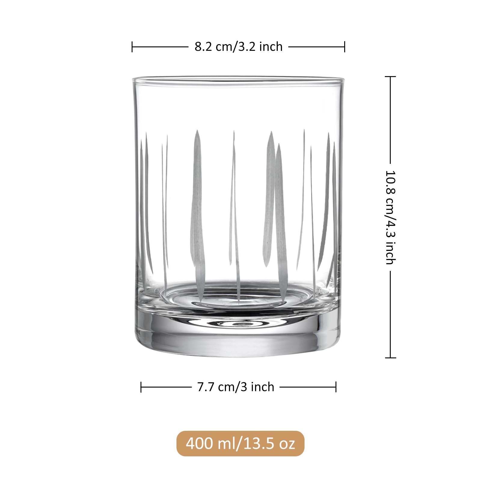 Joeyan Soufflé à la Main Verre à Whisky avec Gravure,Verres à Rhum de Dégustation avec des Motif Ligne Pois,Verres à Eau Tumbler Pour Bourbon Cocktails Cognac,400 ml,Lot de 4,Lavable au lave-Vaisselle