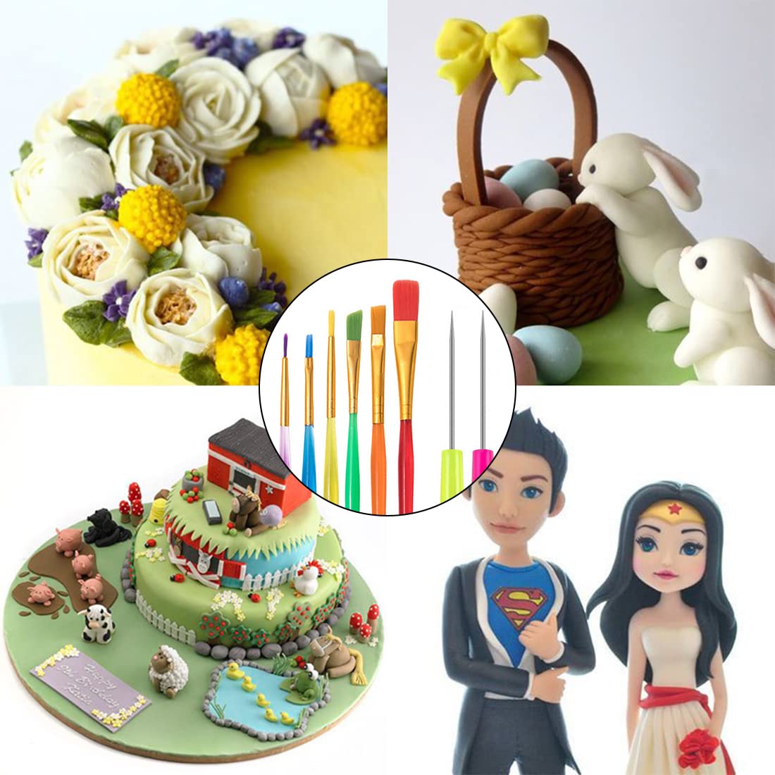 Set 8 Pennelli E Strumenti Per Decorazione Torte: Modellare Fondente E Biscotti