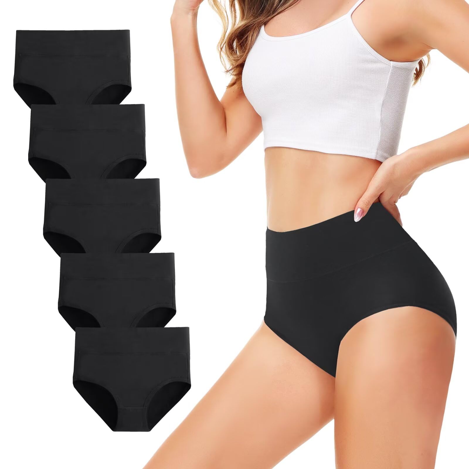 Women's Underwear Pack of 5 Briefs Bodice Pants Cotton High Waist Breathable Shaping Waist Briefs-image-1