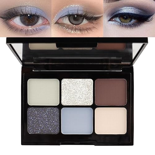 Kaely Black Silver Brwon Smokey - Paleta de sombra de ojos ahumada, 6 colores fríos tonos mate brillante paleta de sombra de ojos, sombra de ojos