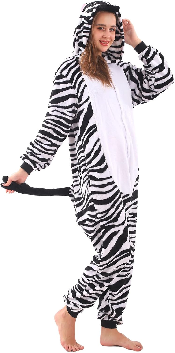 Animal Onesies Pajamas Adult Costumes One Piece for Men Women Unisex Teens Zebra - Image 9