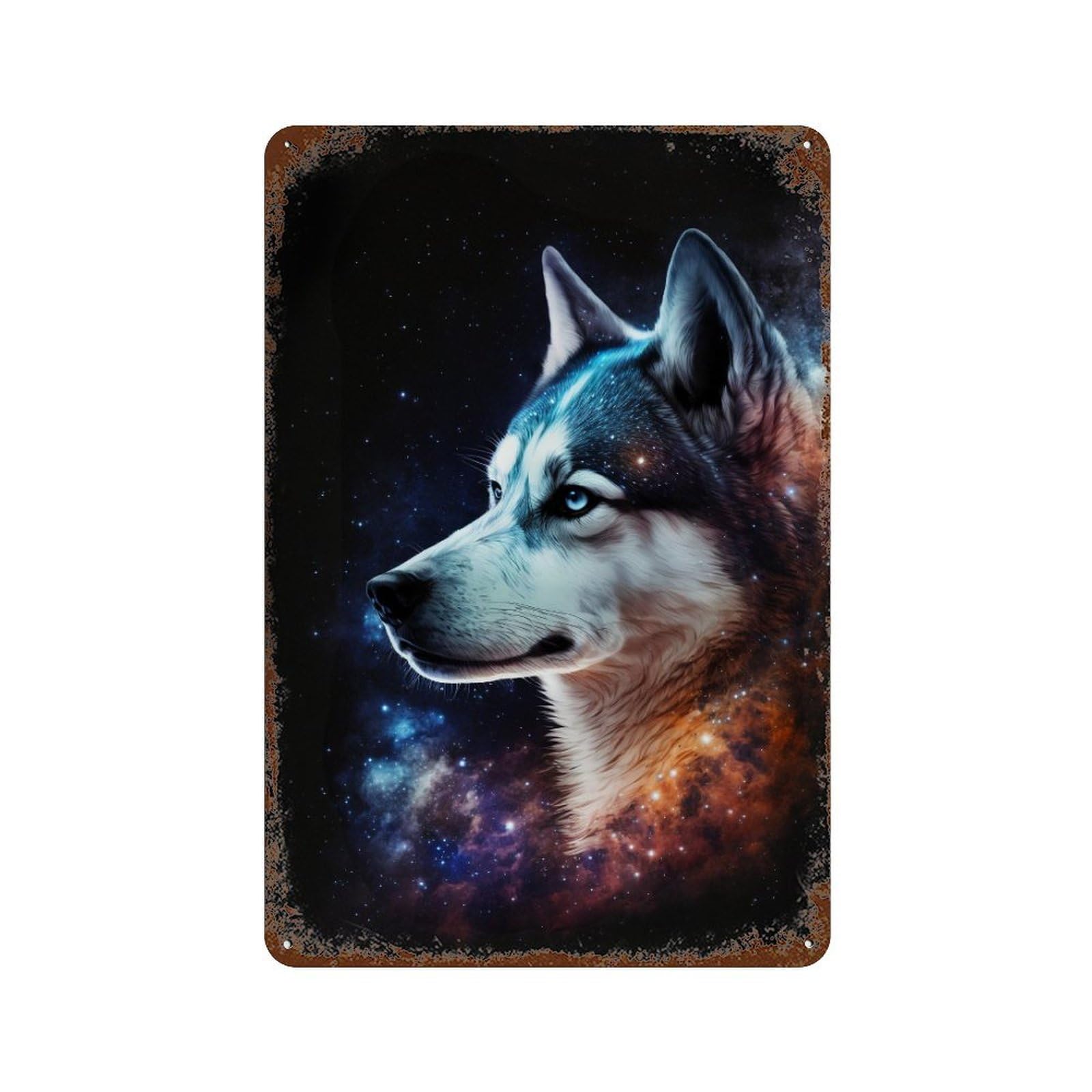Rust Effect Galactic Wolf Portrait -4 Vintage Metal Tin Sign 11.8"x7.9", Farmhouse Wall Decor for Garage, Bar And Workshop Decor