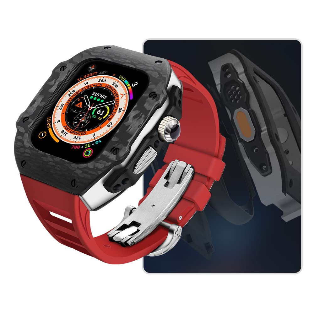 JDIME Kit de modification de bracelet en fibre de carbone pour Apple Watch Ultra 49 mm 45 mm 44 mm 9 8 7 6 5 4 SE, 44mm, Agate