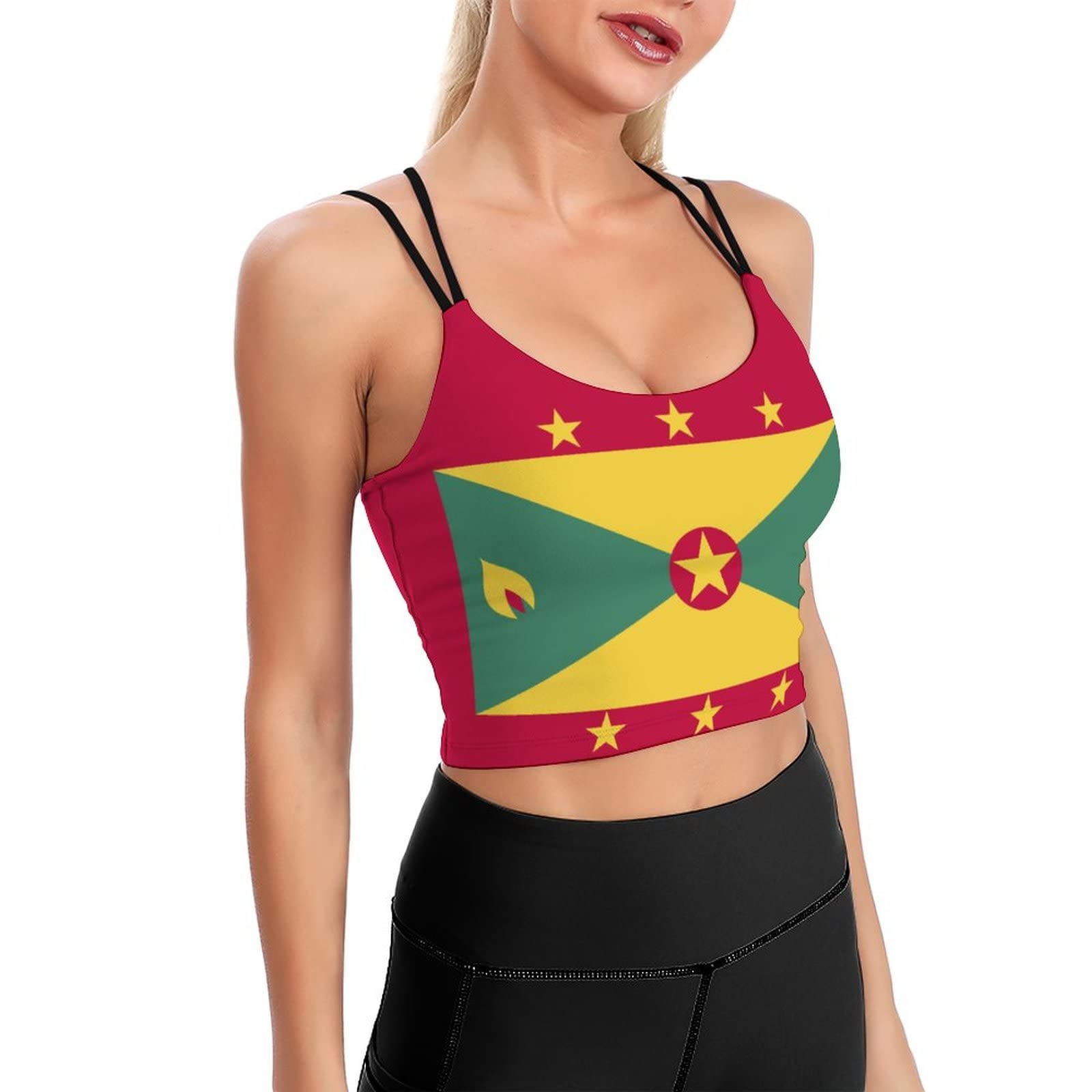 Melbrakin Flag of Grenada Print Fashion Yoga Clothes Yoga Bra Yoga Crop Tank Tops Sports Bra Flag of Grenada XL